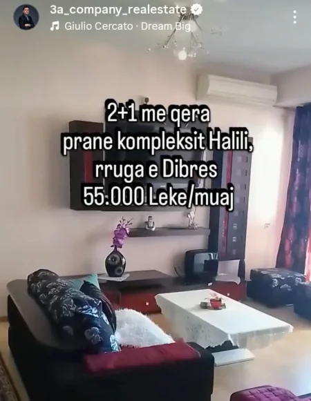 Tirane, jepet me qera apartament 2+1+Ballkon , 55.000 leke/muaj, Kati 7, 110 m² (prane kompleksit Halili)