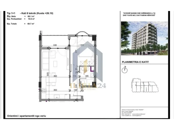 Tirane, shitet apartament 1+1+Ballkon Kati 8, 68 m² 80.155 € (Apartament 1+1 per shitje ne Paskuqan Kompleksi Aluna 2)