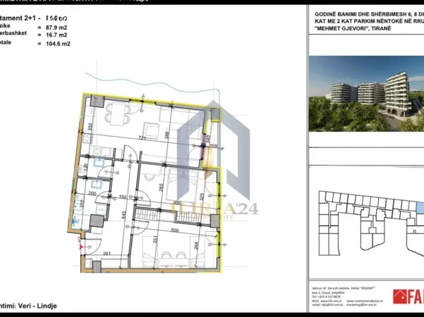 Tirane, shitet apartament 2+1+Ballkon Kati 8, 105 m² 120.290 € (Apartament 2+1 per shitje ne Paskuqan Kompleksi Aluna 1)