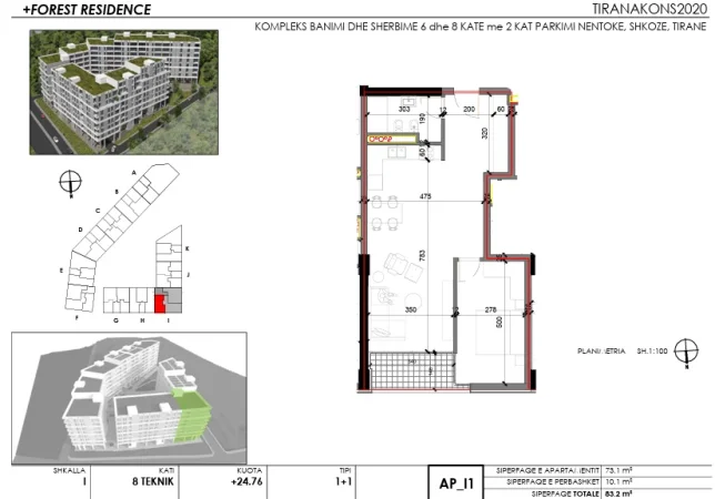 Tirane, shitet apartament 1+1+Aneks+Ballkon Kati 8, 83 m² 108.160 € (Rruga Ullishtes)