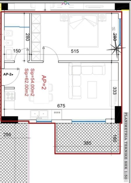 Tirane, shes apartament 1+1+BLK Kati 5, 62 m² 77.500 Euro (ali demi)