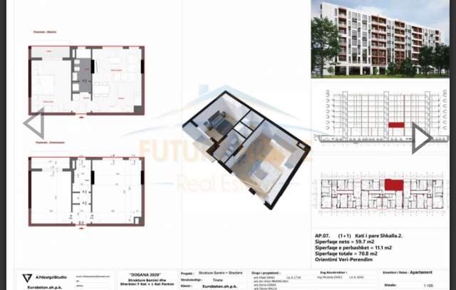 Tirane, shitet apartament 1+1 Kati 2, 71 m² 85.000 Euro (Dogana)