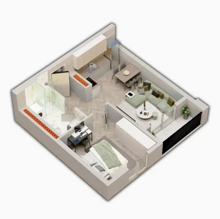 Tirane, shitet apartament 1+1+Ballkon Kati 6, 58 m² 75.000 € Univers City ✨