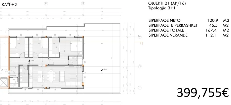 Tirane, shitet apartament 3+1+Aneks+Ballkon Kati 3, 167 m² 399.755 € (TEG)