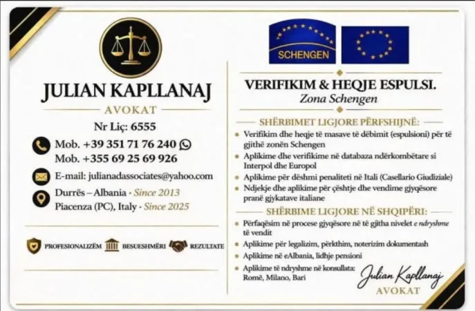 Verifikim&Fshirje Espulsi Schengen,aplikime Interpol&Europol.Deshmi Penaliteti Italiane.Terheqje vendimesh te Gjykatave te ndryshme Italiane