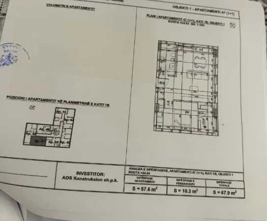 Tirane, shitet apartament 1+1 Kati 7, 68 m² 101.850 € 