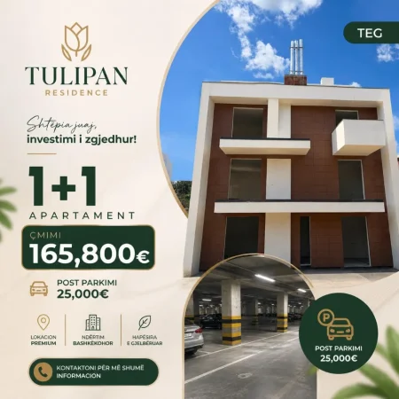 Tirane, shitet apartament 1+1+Ballkon Kati 2, 79 m² 165.800 € (Tulipan Residence)