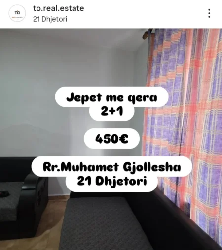 Tirane, jepet me qera apartament 2+1+Ballkon Kati 0, 75 m² 450 € (Rr.Muhamet Gjollesha)