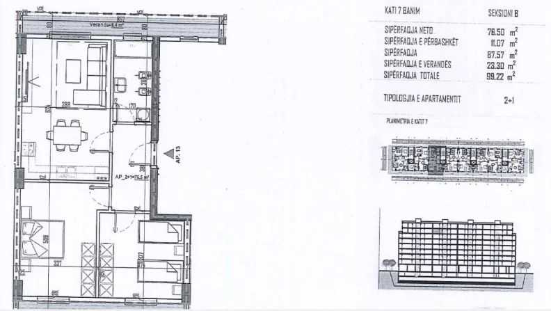 Shqiperi, shes apartament 2+1 Kati 7, 99 m² 79.376 € (Rruga Aleksandria)