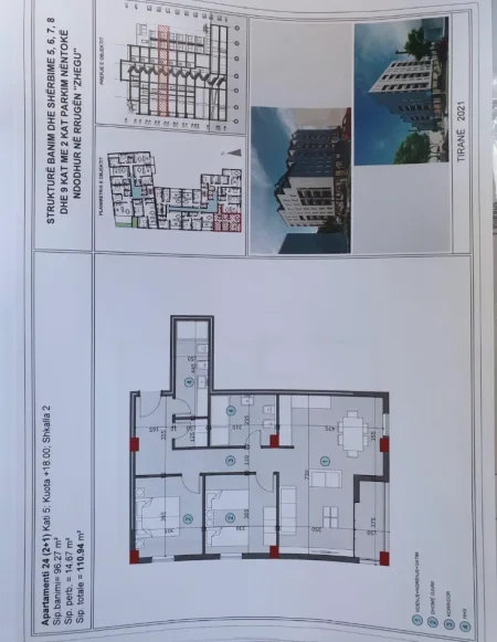 Tirane, apartament 2+1 Kati 5, 111 m² 172.000 € (Rruga Zhegu prane ish-burgu grave Ali Demi)