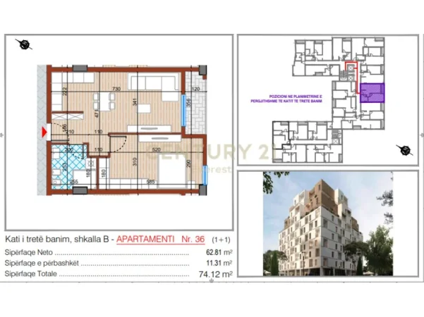 Tirane, shes apartament 1+1 Kati 3, 74 m² 137.000 € (vizion plus)