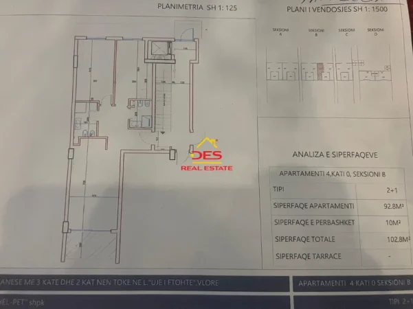 Vlore, shitet apartament 2+1+Ballkon Kati 0, 102 m² (Uji i Ftohtë)