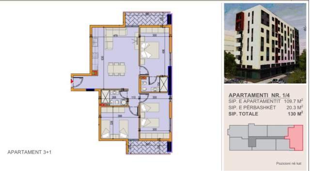 Tirane, shitet apartament 3+1+BLK Kati 1, 130 m² 182.000 Euro (Jordan Misja)