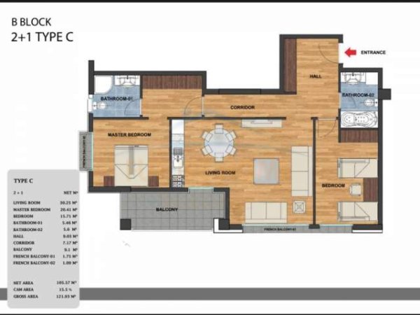 Tirane, shitet apartament 2+1 Kati 3, 122 m² 182.895 Euro (LIQENI I THATE)