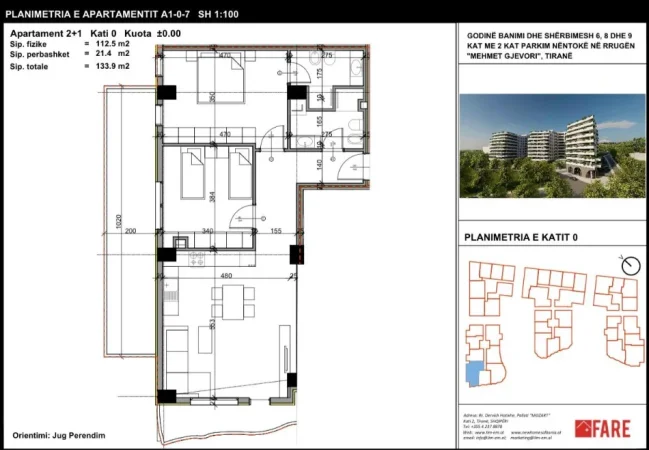 Tirane, shitet apartament 2+1+Ballkon Kati 0, 134 m² 147.290 € (Rruga Azem Galica)