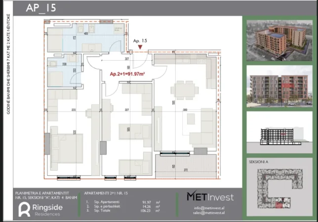 Tirane, shitet apartament 2+1+Aneks+Ballkon Kati 4, 105 m² 116.798 € (paskuqan tek ringside residence)