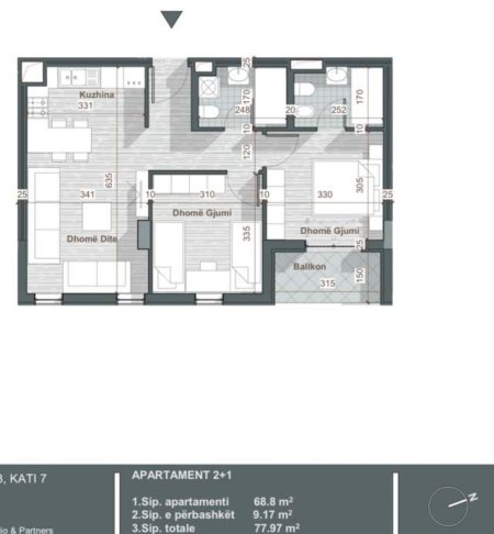 Tirane, shitet apartament 2+1+BLK Kati 7, 78 m² 68.000 Euro (Univers City)