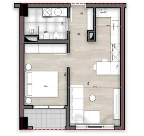 Tirane, shitet apartament 1+1 Kati 4, 66 m² 105.728 € (Porcelan)