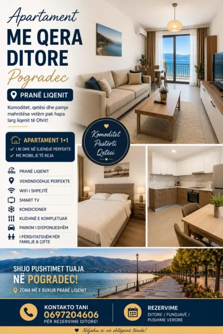 Pogradec, apartament 1+1 me qera ditore