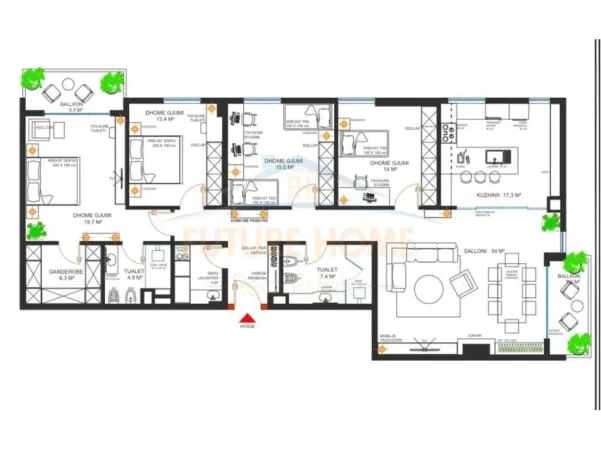 Tirane, jepet me qera apartament 4+1 Kati 7, 200 m² 1.200 € (Green City, Unaza e Re)