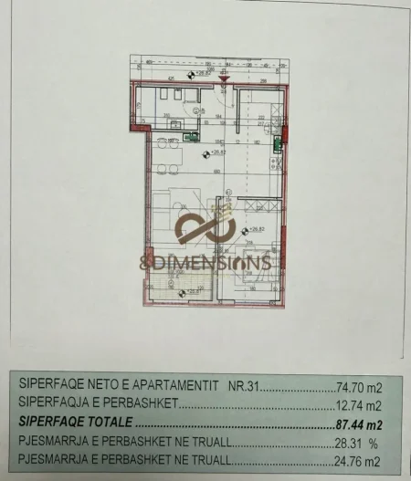 Tirane, shitet apartament 1+1+Ballkon Kati 8, 87 m² 135,532 € (astir)