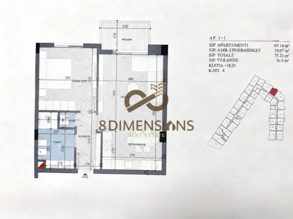 Tirane, shitet apartament 1+1+Ballkon Kati 8, 87 m² 100.556 € (Paskuqan)