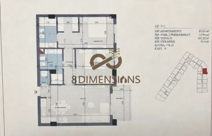 Tirane, shitet apartament 2+1+Ballkon Kati 4, 90 m² 120.175 € (paskuqan)