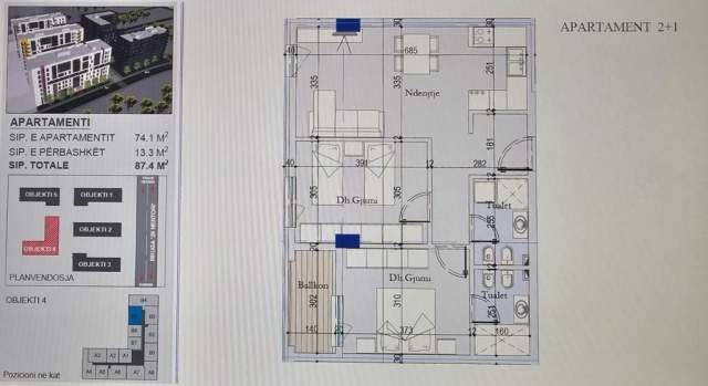 Tirane, shitet apartament 2+1+BLK 87 m² 96.140 Euro (Dogana)