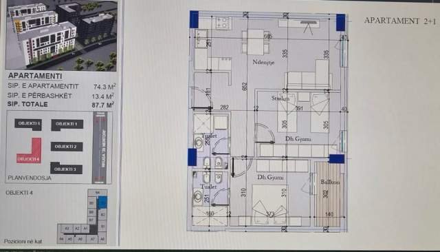 Tirane, shitet apartament 2+1+BLK 88 m² 96.500 Euro (Dogana)