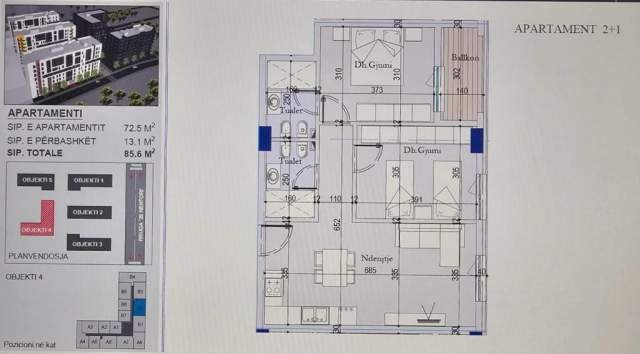 Tirane, shitet apartament 2+1+BLK 86 m² 94.160 Euro (Dogana)