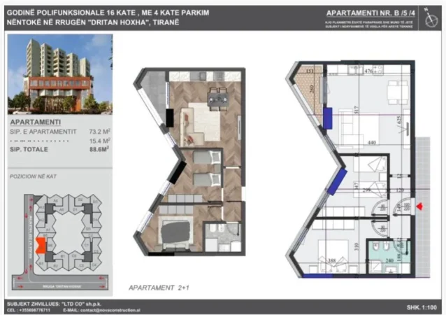 Tirane, shitet apartament 2+1+Aneks+Ballkon Kati 6, 89 m² 165.000 € (Rruga Dritan Hoxha)
