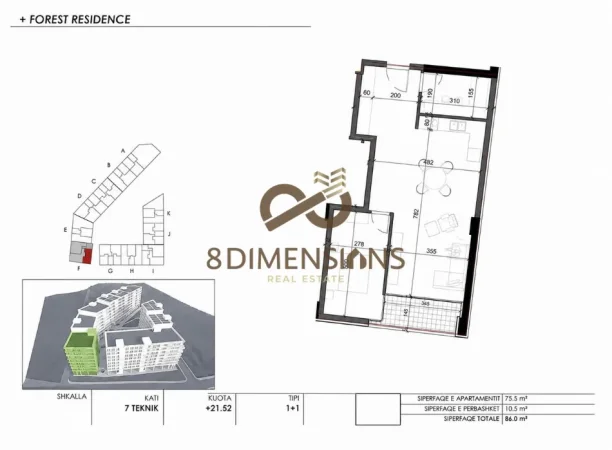 Tirane, shitet apartament 1+1 Kati 2, 86 m² 103.480 € (farke)