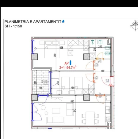 Tirane, shitet apartament 2+1 Kati 4, 113 m² 210.000 € (laprake)
