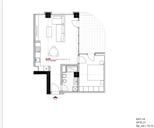 Tirane, shitet apartament 1+1 Kati 8, 84 m² 94.920 € (River Park Residence)