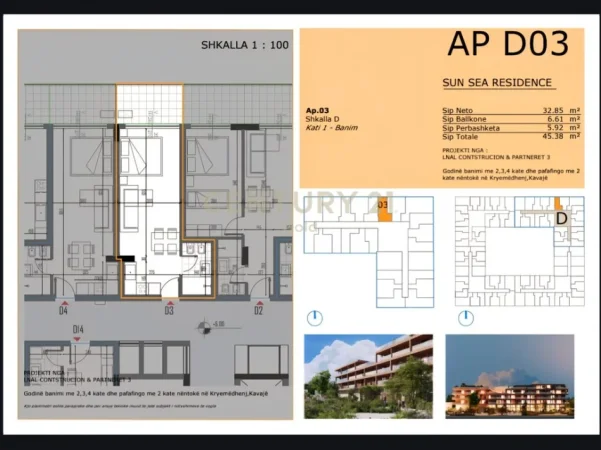 Golem, shitet garsonier 1+1+Ballkon Kati 1, 45 m² 56.000 € 