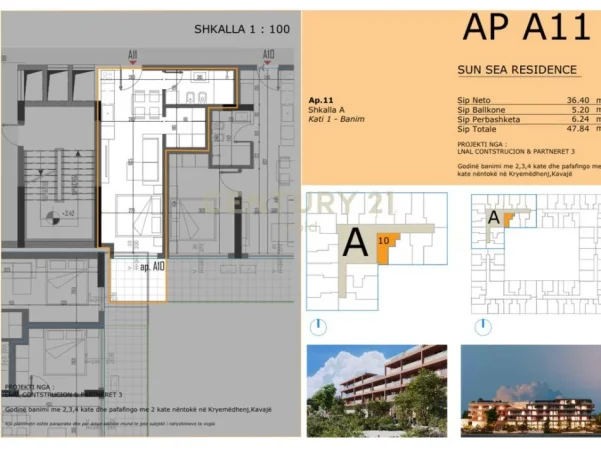 Golem, shitet garsonier 1+1+Ballkon Kati 1, 48 m² 59.000 € 
