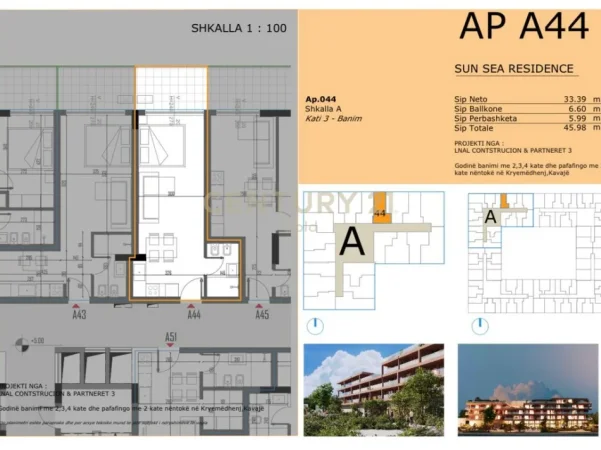 Golem, shitet garsonier 1+1+Ballkon Kati 1, 46 m² 57.000 € 