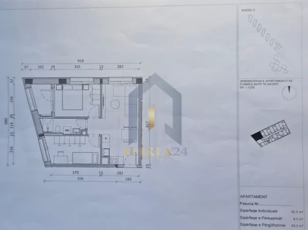 Tirane, shitet 2+1+Ballkon Kati 3, 65 m² 94.250 € (Okazion! Apartament 2+1 per shitje ne Ali Dem Residenca Kadiu)