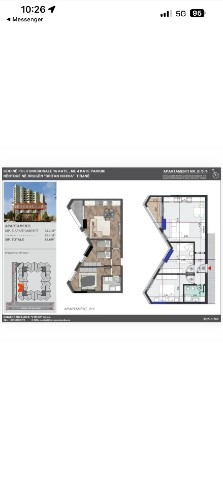 Shes apartament 2+1+Ballkon Kati 6, 89 m² 155.000 € (Dritan hoxha)