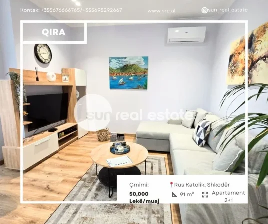 Shkoder, jepet me qera apartament 2+1+Ballkon Kati 1, 91 m² (RUS KATOLIK)