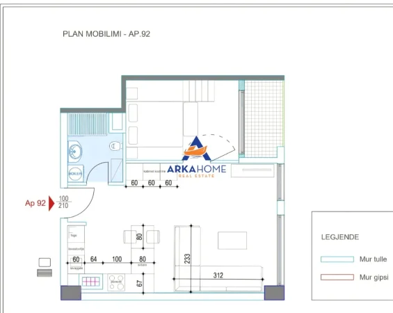 Tirane, shitet apartament 1+1+Ballkon Kati 9, 69 m² 325.000 € 