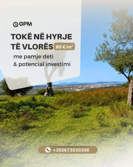 Tokë në shitje në një nga zonat me potencial zhvillimi në hyrje të Vlorës, ideale për investim, vilë private apo projekt turistik/residencial.