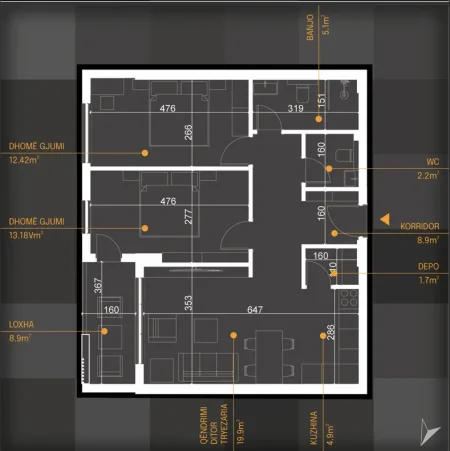 Prizren, shitet apartament 2+1+Ballkon Kati 4, 80 m² (Mbreti Pleurat Prizren)