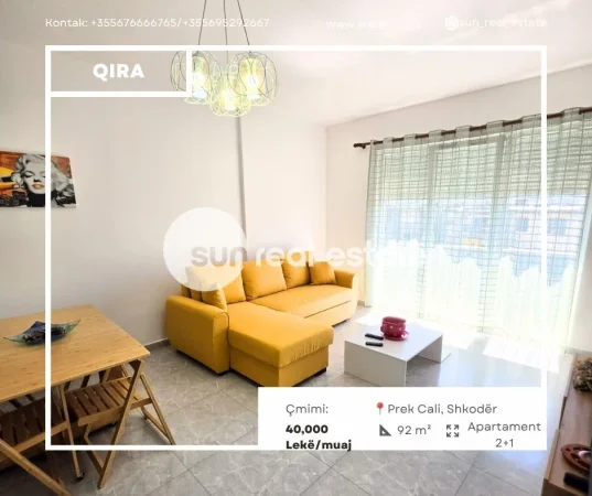 Shkoder, jepet me qera apartament 2+1+Ballkon Kati 5, 92 m² (PREK CALI)