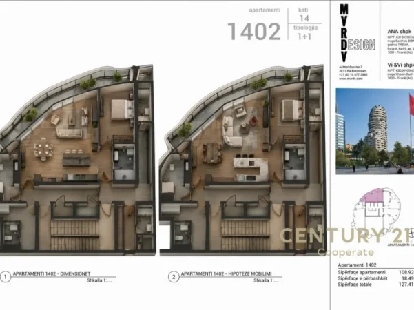 Tirane, shes apartament 1+1+Aneks+Ballkon Kati 4, 127 m² (TIRANA ROCK)
