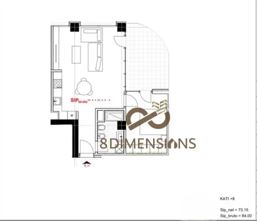 Tirane, shitet apartament 1+1+Ballkon Kati 7, 84 m² 86.020 € (Casa Italia)