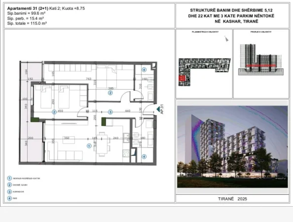 Tirane, shitet apartament 2+1 Kati 2, 115 m² (Astir)