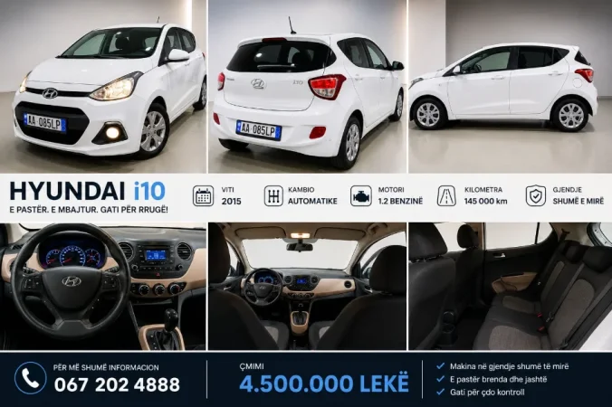 Tirane, shes makine Hyundai i10 Benzin, e bardhë automatik Kondicioner 145.000 km