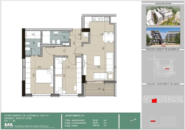 Tirane, shes apartament 2+1+Ballkon Kati 3, 105 m² 125.000 € (Univers City prane QTU)