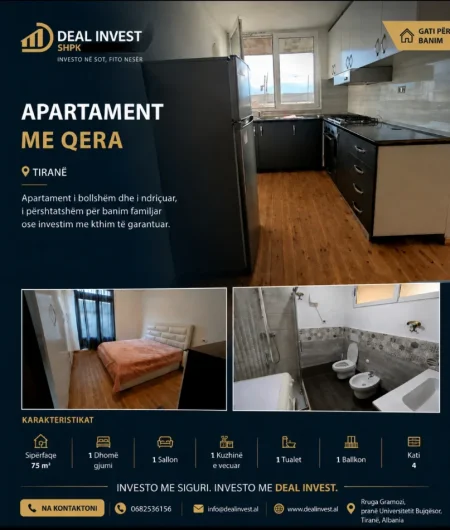 Tirane, jepet me qera apartament 1+1 Kati 4, 80 m² 300 € (Rruga Gramozi)